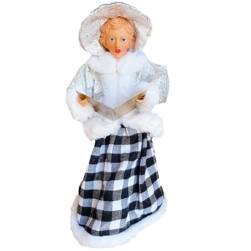 15-18" Black and White Plaid Carolers, Set of 4