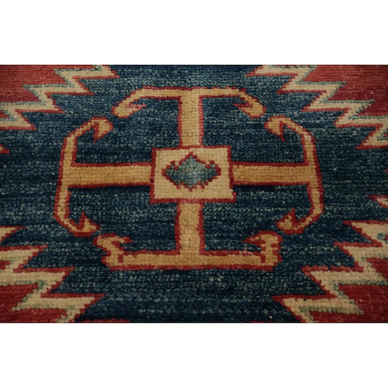 Hand Knotted Oriental 100% Wool Carpet Traditional Geometric Red Kazak Area Rug - 4' 11'' X 3' 8''