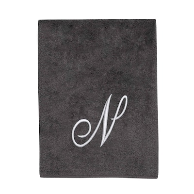 Avanti Linens Granite/Silver Script Monogram Bath Towel Letter N - Bath Towel
