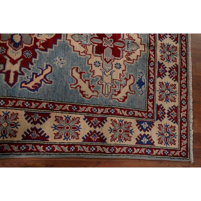 Light Blue Kazak Rug Hand-Knotted Traditional Wool Carpet - 3'11" x 6'0"