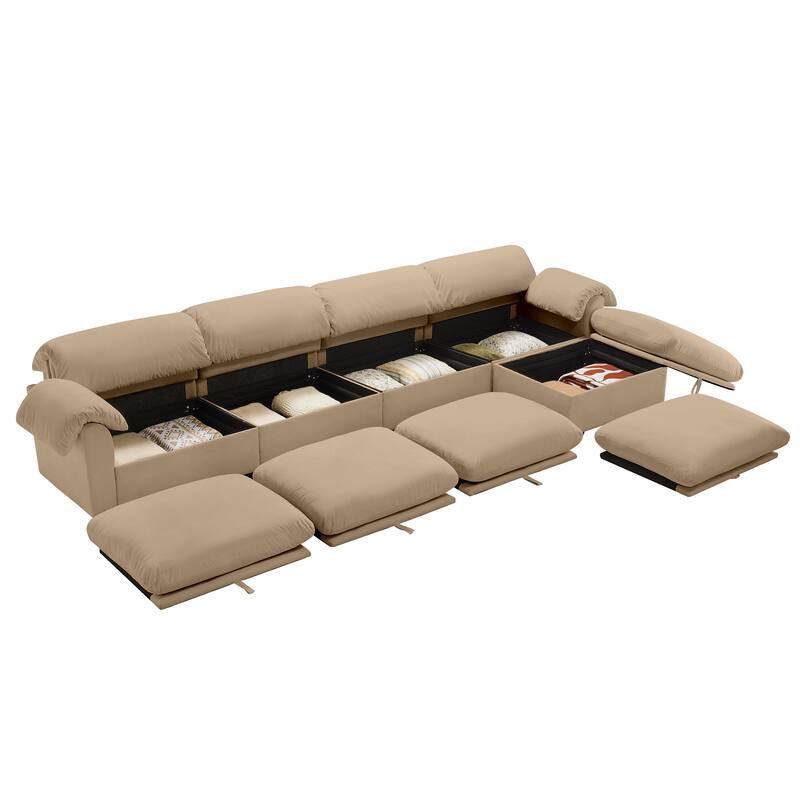 Large L-Shaped Deep Seat Modular Sofa with Storage Seats & 1 Storage Ottomans
