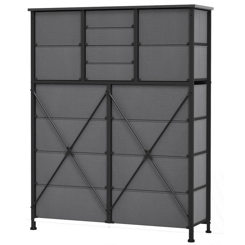 Moasis 16-drawer Dresser with Metal Frame, Wood Tabletop