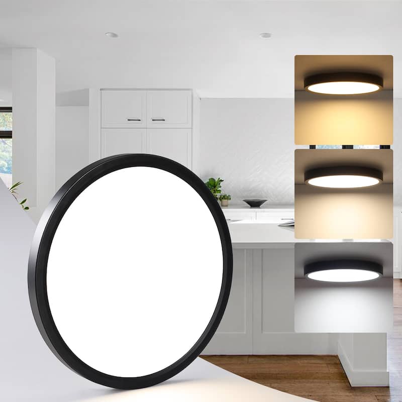 24 Watts Round Tricolor Selectable LED Flush Mount Ceiling Light for Dining Room Living Room Bedroom Kitchen - 9.06"Dx0.91H"
