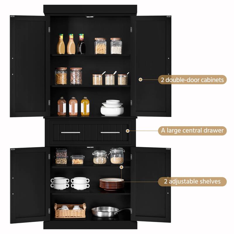 Yaheetech Wooden Kitchen Pantry Storage Cabinet with Doors and Shelves