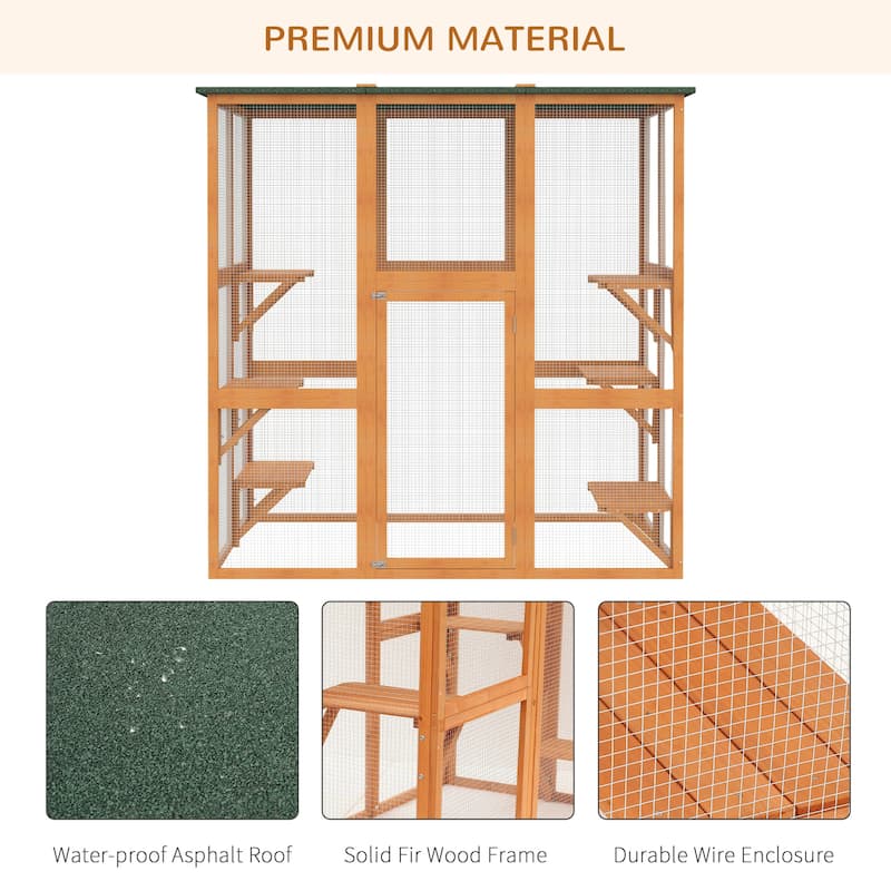 PawHut Large Wooden Outdoor Cat House Catio Enclosure
