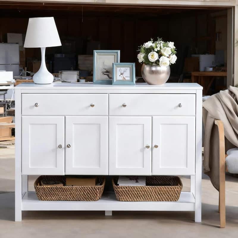 Sideboard 47" Coffee Bar Cabinet Accent Kitchen Cabinet for Living Room, White - White