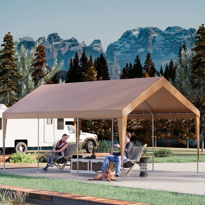 Heavy Duty Carport, All-Weather Waterproof Shelter with Steel Frame for Cars, Boats & Equipment - 12‘x20' - Yellow