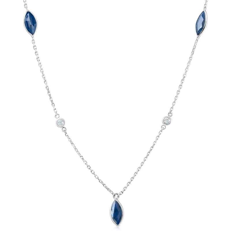 Bliss Diamond 3/4 Ct tdw Blue Marquise Sapphire & Diamond By The Inch 18" Necklace - White - 18 Inch