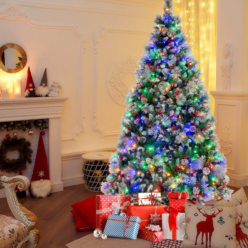 Gymax 7 FT Pre-Lit Artificial Christmas Tree Hinged Xmas Tree w/ 400