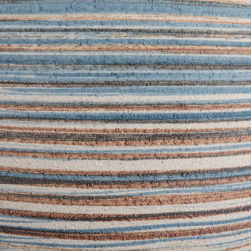 Stoneware Table Lamp with Stripes and Linen Shade - 15.0"L x 15.0"W x 20.0"H