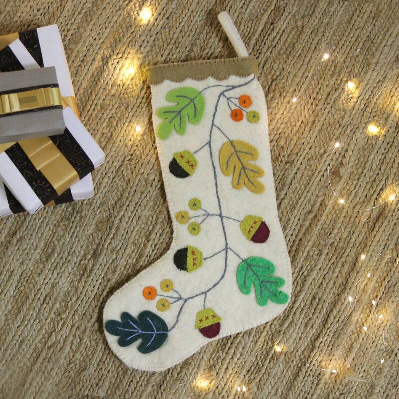Novica Handmade Leaves Of The Season Wool Felt Christmas Stocking