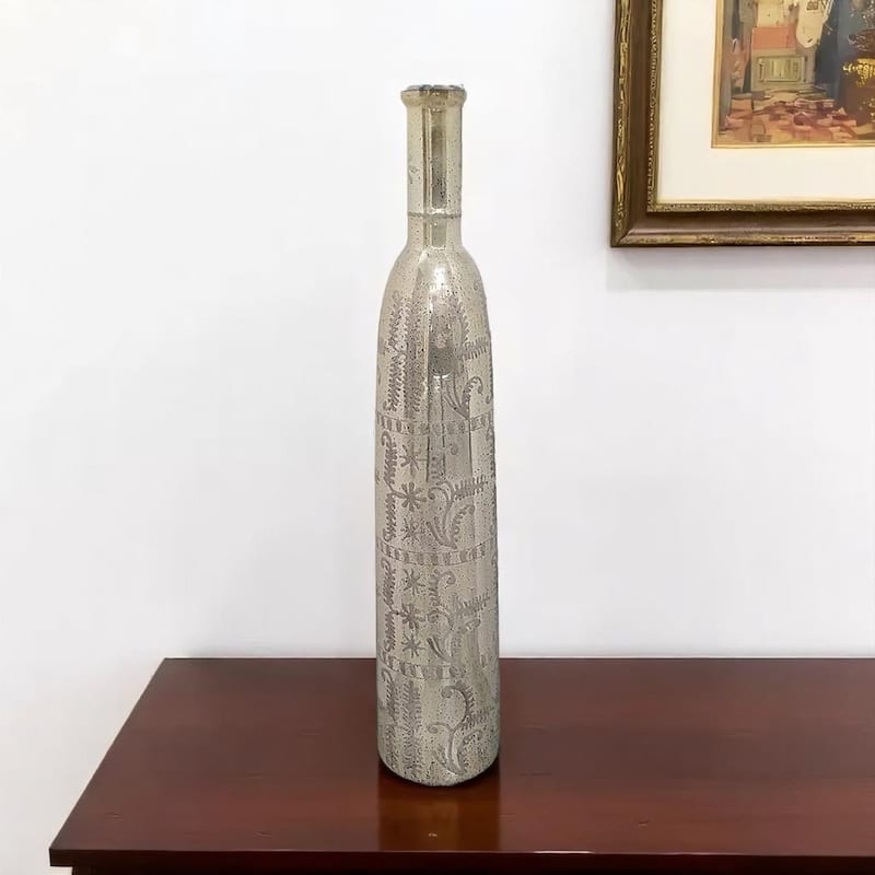 35" Silver Floral Glass Cylinder Floor Vase - 11.40 - Silver - 11.40