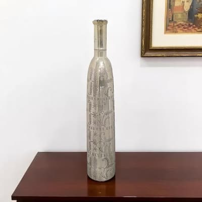 35" Silver Floral Glass Cylinder Floor Vase - 11.40