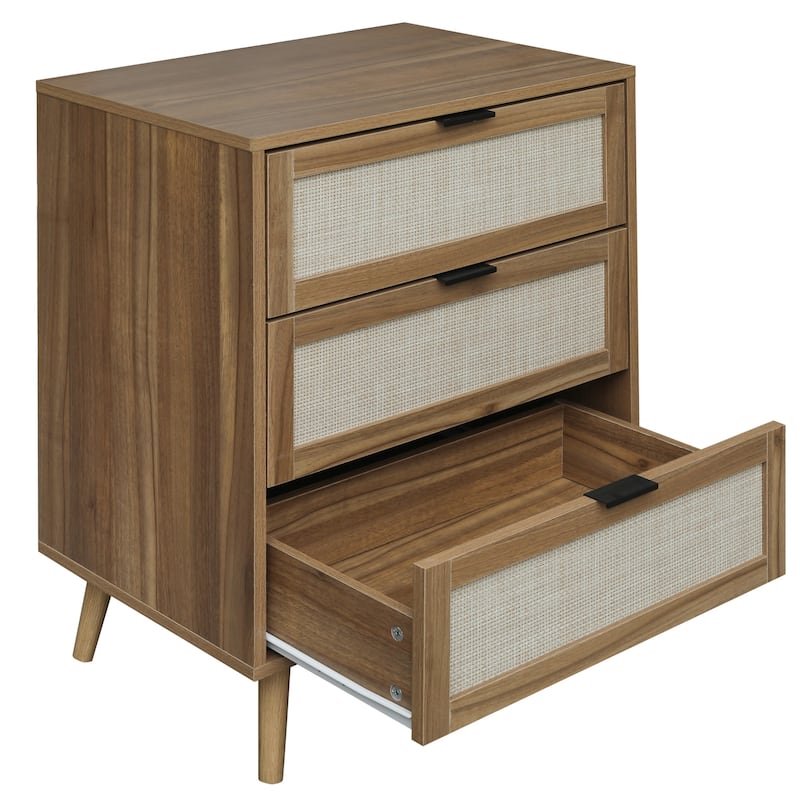 Farmhouse Walnut 3-Drawer Cabinet Nightstand Bedside Table
