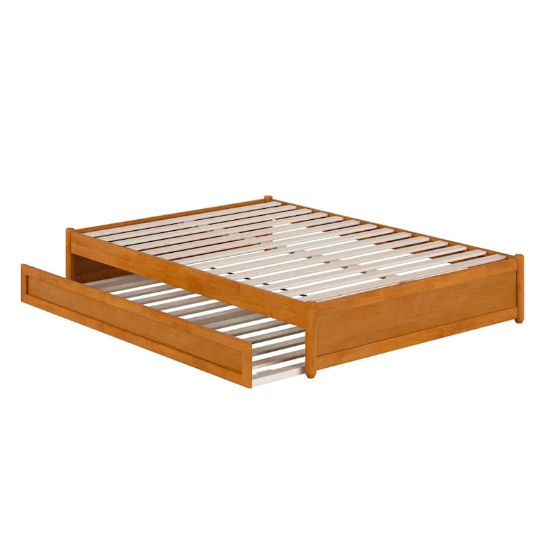 Full Panel Bed w/ Twin Trundle - Easy Glide, Strong Support - Light Toffee Finish