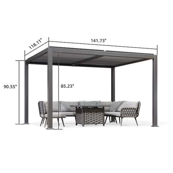 dimension image slide 6 of 36, PURPLE LEAF Outdoor Louvered Pergola with Adjustable Metal Roof for Patio Pergola