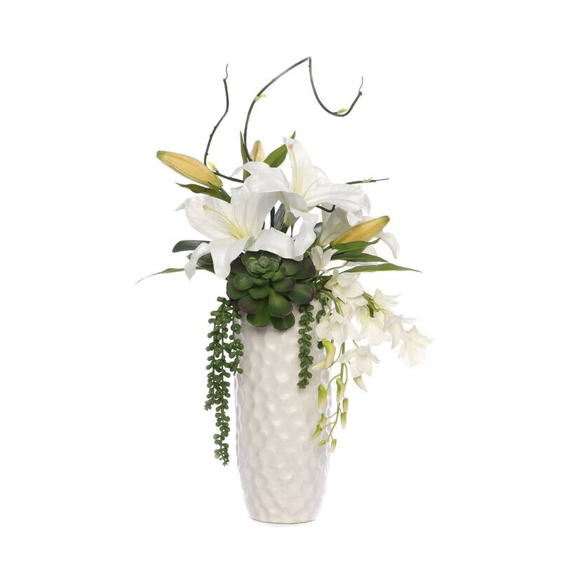 Casablanca Lily Modern Flower Arrangement in White Ceramic Vase