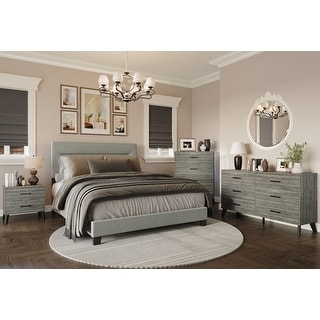 CraftPorch 4-pieces Contemporary Grey Bed with Dark Grey Furniture Bedroom Set