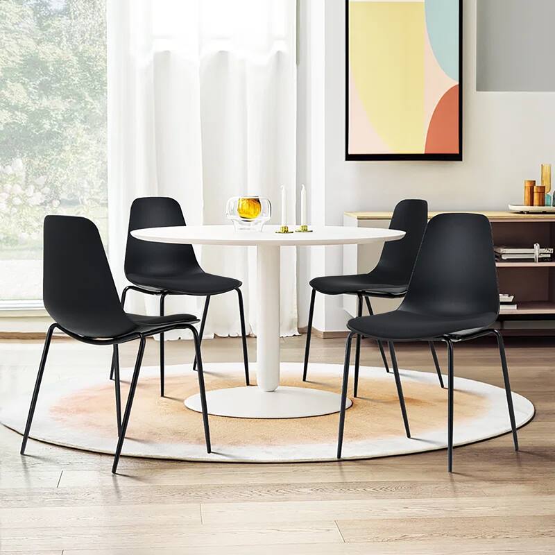 Set of 2 Plastic Dining Side Chairs Padded Cushion For Party Office Kitchen Rental Restaurant Metal Legs Indoor Outdoor Patio