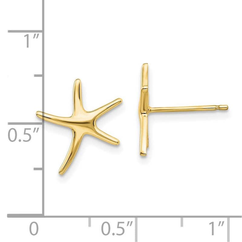Curata 10k Yellow or White Gold 13mm Polished Nautical Starfish Post Earrings