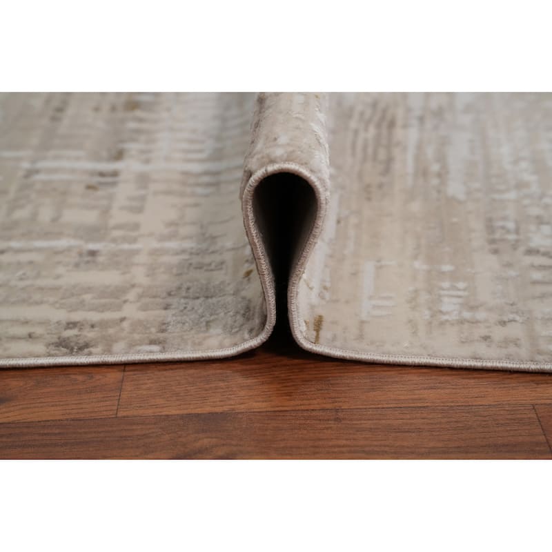 Machine Made Oriental Polyester Carpet Abstract Beige & Ivories Distressed Area Rug - 7' 5'' X 5' 2''