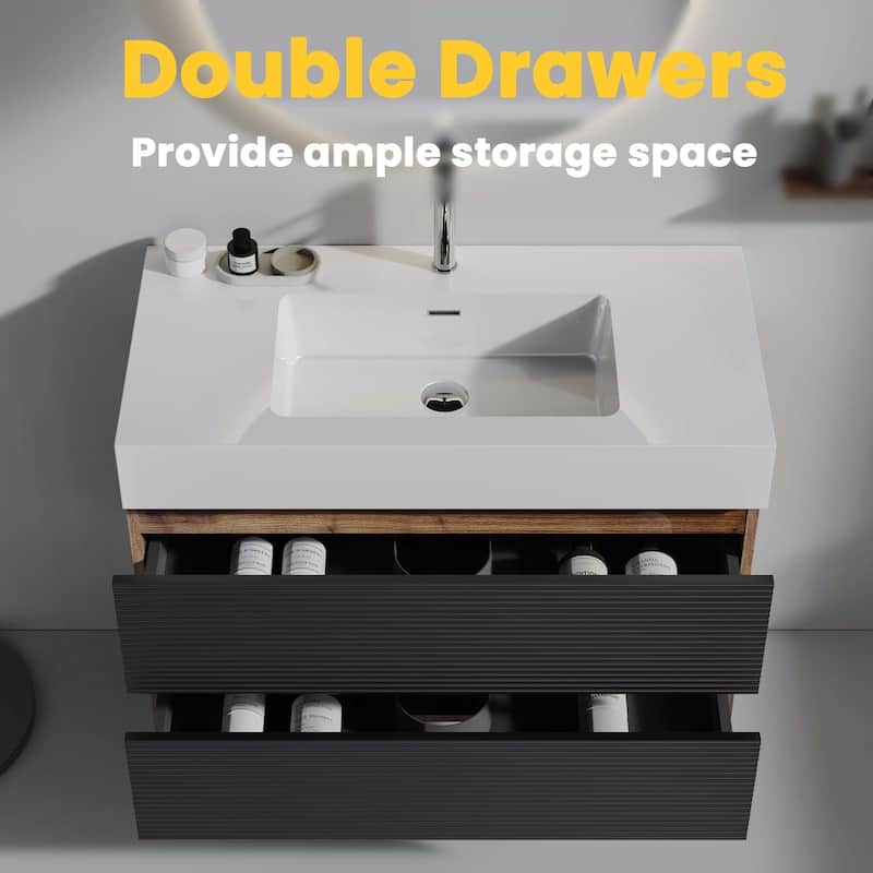 Wall Mounted Bathroom Vanity with Solid Surface Sink and Soft Drawers