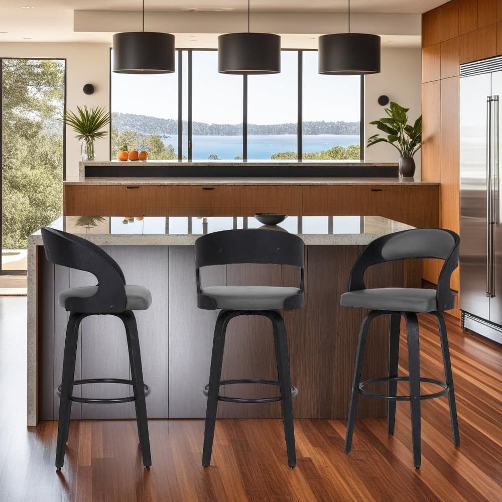 Shelly Mid-Century Swivel Bar Stool, Upholstered Counter Height Stool with Bentwood Legs