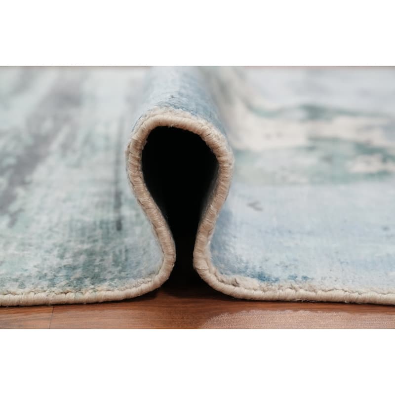 Hand Knotted Oriental Viscose Silk Carpet Modern Pictorial Multi-Colored Abstract Area Rug - 7' 10'' X 5' 1''