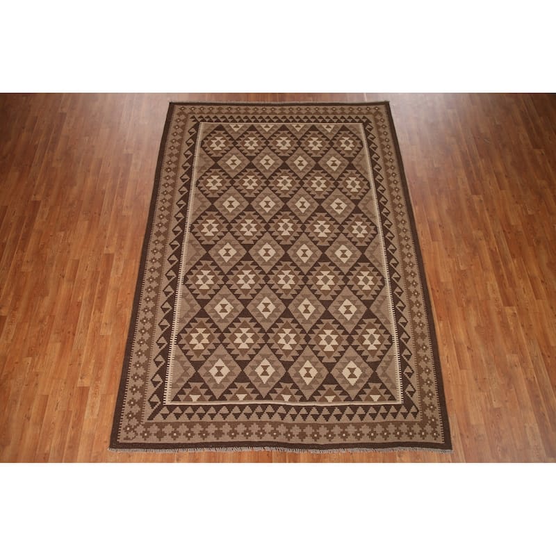 Geometric Kilim Oriental Area Rug Hand-woven Living Room Wool Carpet - 6'10" x 9'10"