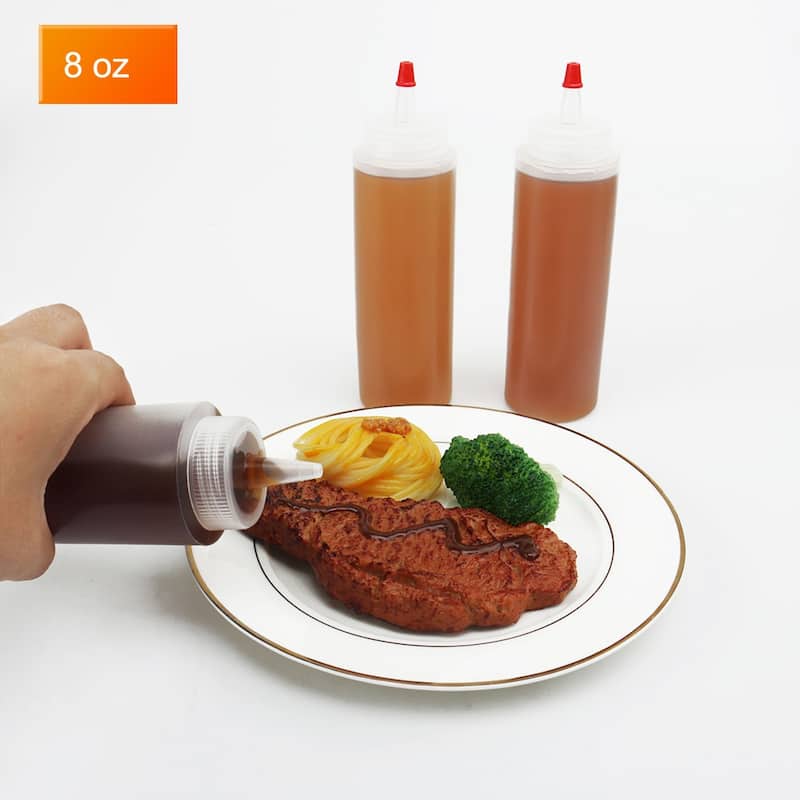 4pcs 8 OZ Plastic Condiment Squeeze Bottles with Red Cap Perfect - White - 2" x 7.3"(D*H)