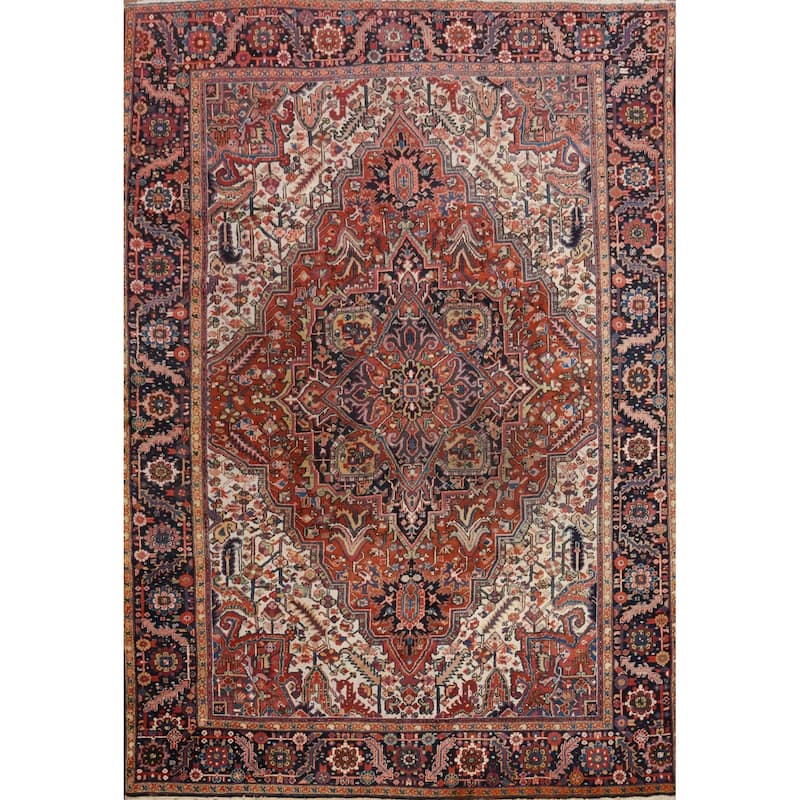 Hand Knotted Oriental 100% Wool Carpet Traditional Medallion Oranges & Rust Heriz Area Rug - 12' 10'' X 10' 2''