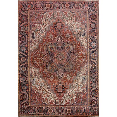 Hand Knotted Oriental 100% Wool Carpet Traditional Medallion Oranges & Rust Heriz Area Rug - 12' 10'' X 10' 2''