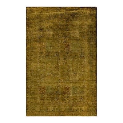 Overton Hand Knotted Wool Vintage Inspired Modern Contemporary Overdyed Multi Area Rug - 6' 1" x 9' 4"