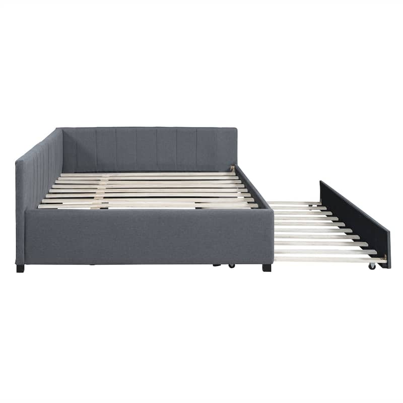 Full Size Upholstered Daybed with Trundle Sofa Bed Frame,Linen Fabric