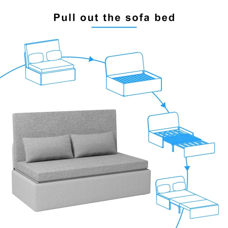 Mixoy Linen 2-in-1 Convertible Sofa Bed,Twin/Queen Pull Out Sleeper Sofa with Mattress,Cushions