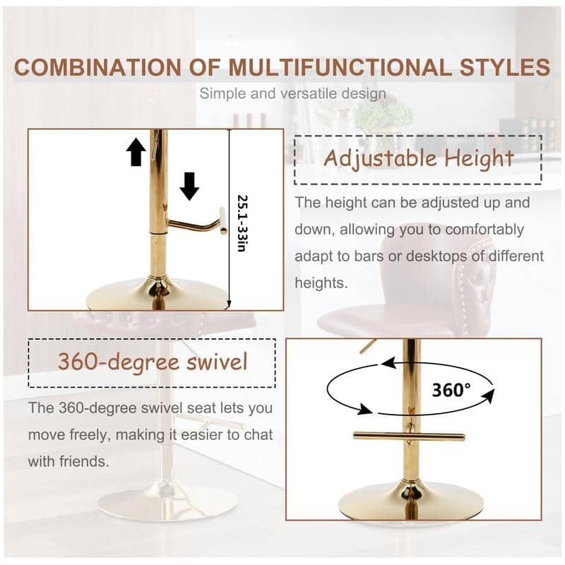Modern Upholstered Swivel Adjusatble Height Leather Barstools Set of 2