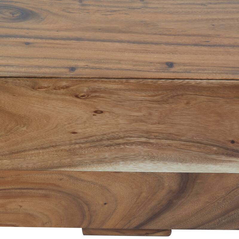 Brown Wood Block Bench with Elevated Base