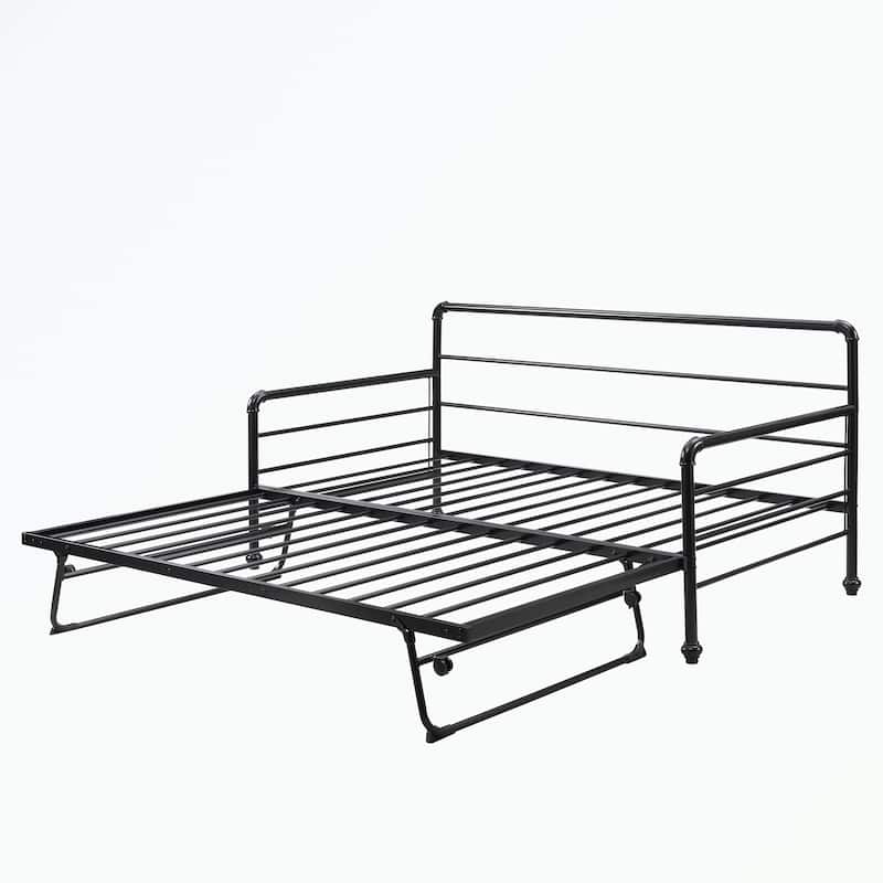 Twin Size Daybed with Adjustable Trundle - Black