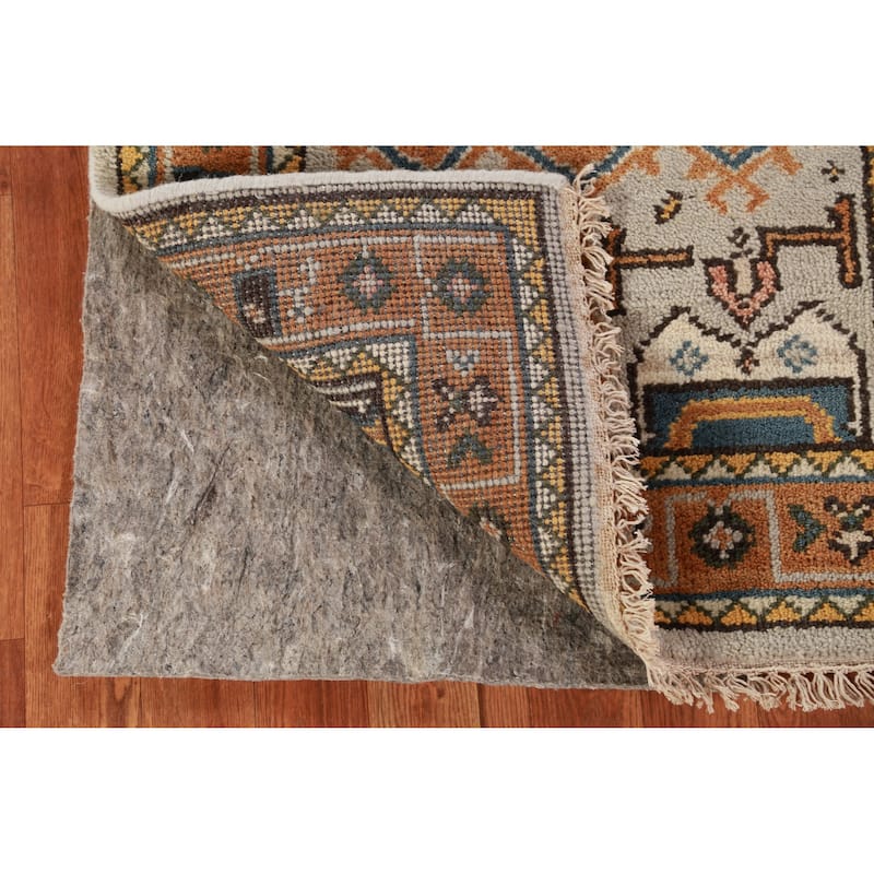 Hand Knotted Oriental 100% Wool Carpet Traditional Geometric Greys & Charcoal Heriz (serapi) Runner Rug - 8' 0'' X 2' 7''