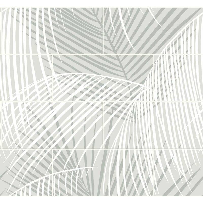 Lillian August Palm Tile Peel and Stick Wallpaper - 27 in. W x 18 ft. L - Sea Salt