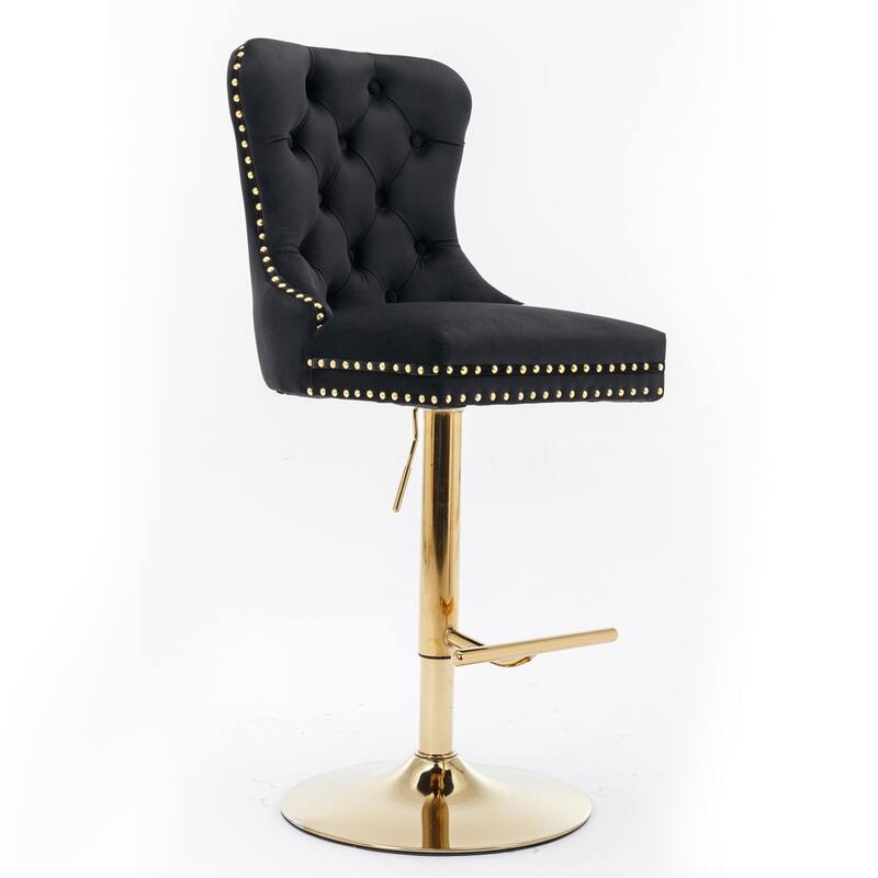 Modern Golden Swivel Velvet Barstools with Adjustable Height, Tufted Design for Kitchen and Pub - Set of 2
