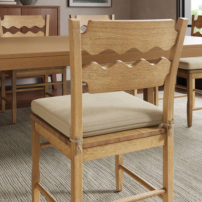Jax Oak Wood Dining Chair With Wavy Razor Back and Cushion
