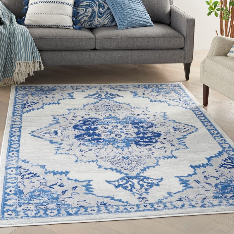 Nourison Whimsicle Persian Medallion Ivory Blue Area Rug - 5' x 7' - Ivory Blue - Runner/Rectangle