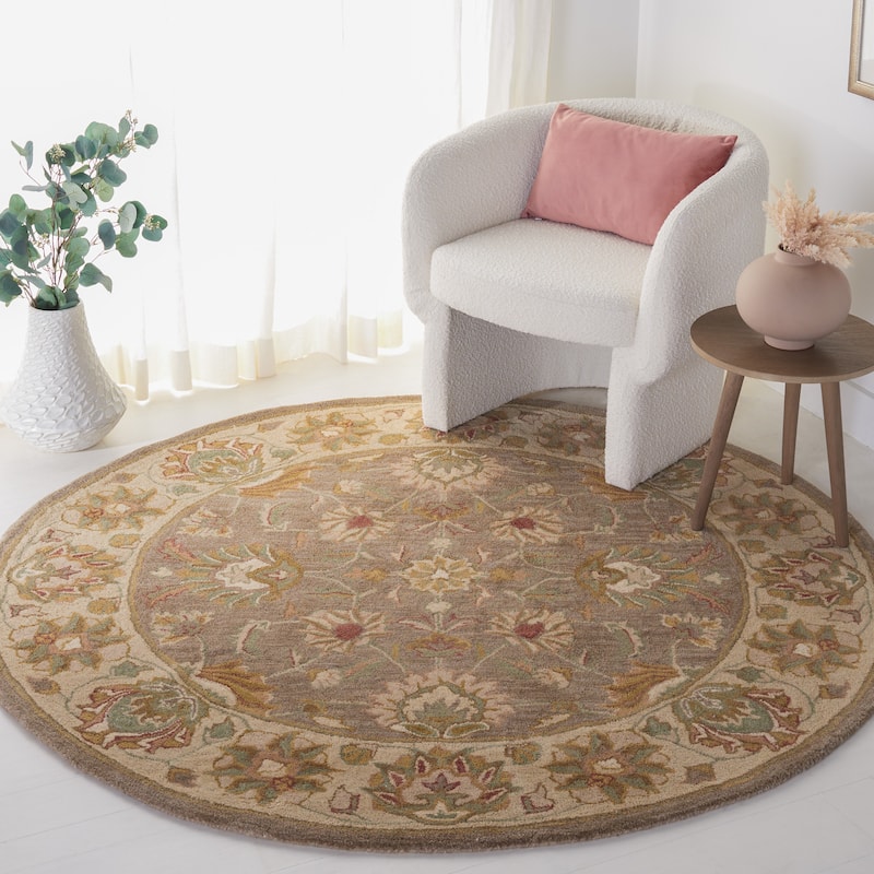 SAFAVIEH Handmade Heritage Kimono Traditional Oriental Wool Rug - 8' Round - Brown/Ivory