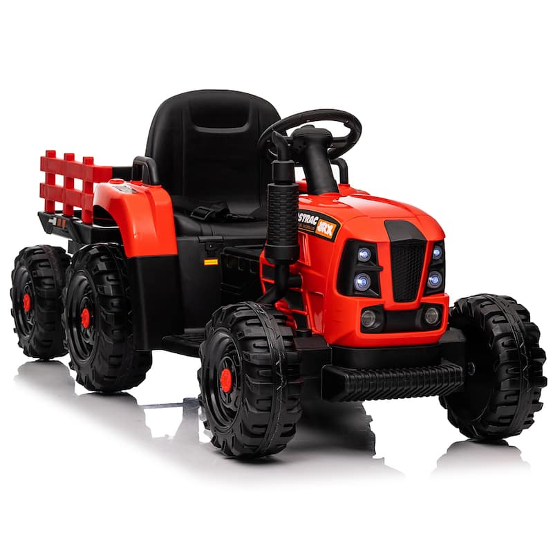 24V Kids Electric Ride-On Tractor with Trailer for Ages 3+, Remote Control & Bluetooth - Red