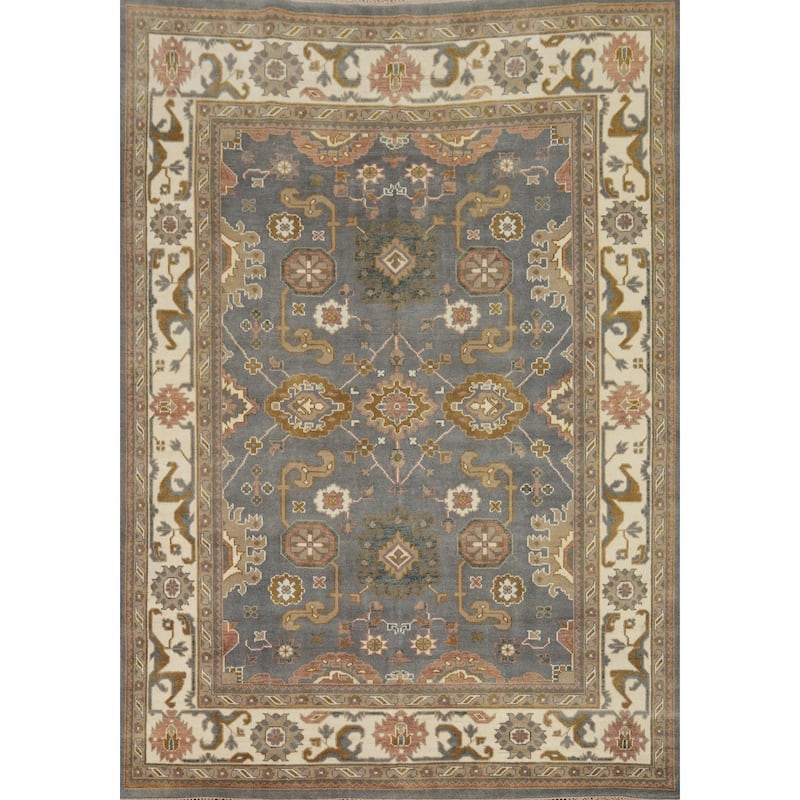 Handmade Wool Oushak Indian Area Rug Hand-knotted Geometric Carpet - 11' 11'' X 9' 1''