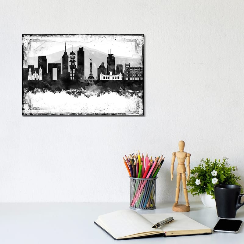 iCanvas "Mexico City Black And White Framed Skylines" by WallDecorAddict Canvas Print - 8x12x0.75