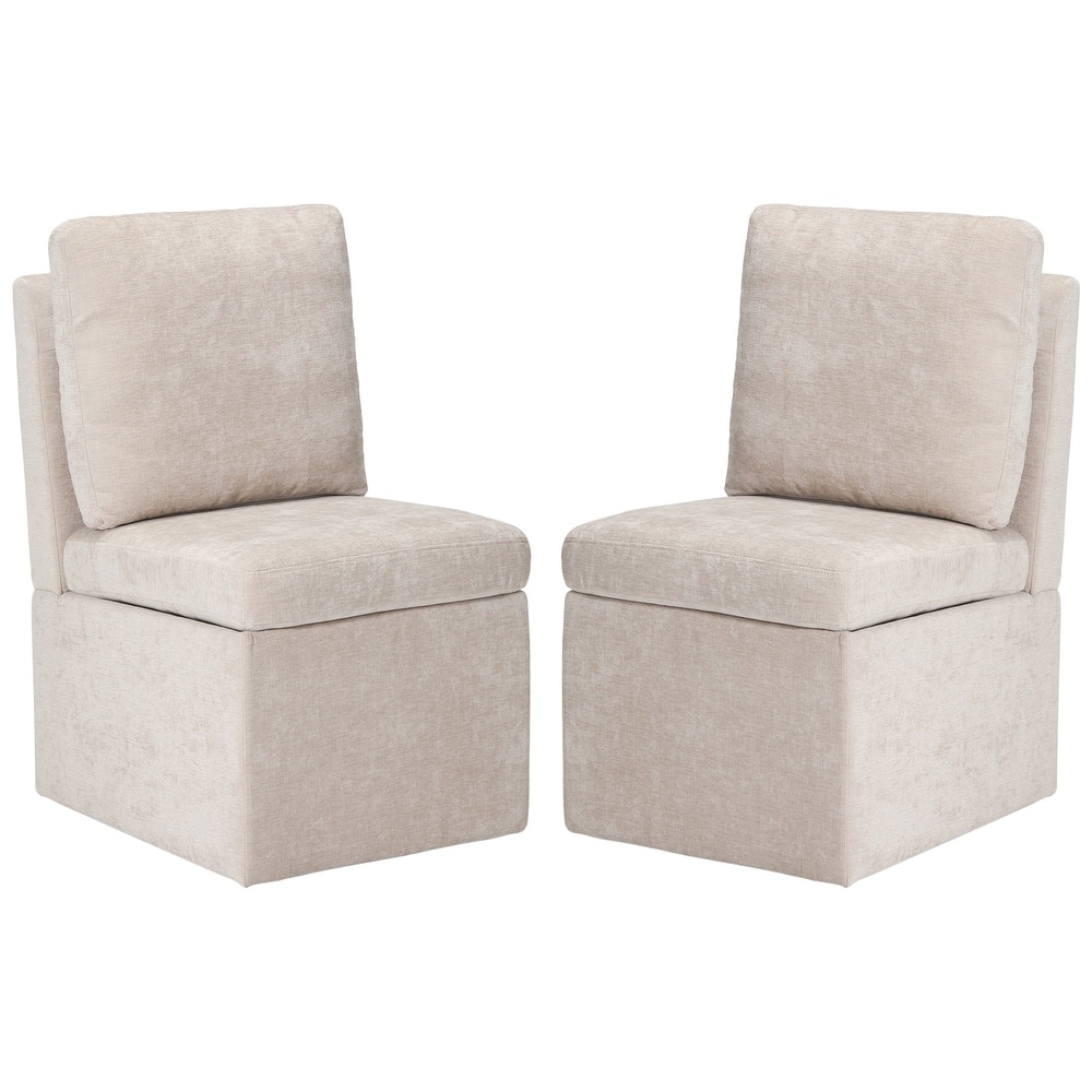 Stansberry Chenille Upholstered Armless Dining Chair with Under Seat Storage and Caster Wheels (Set of 2)