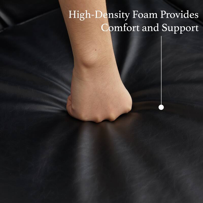 Vintage PU Button-Tufted Sofa Couch, Flared Arms, Rubberwood Legs & Nailhead Trim