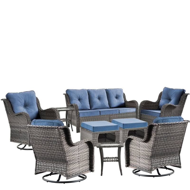Gray Wicker Outdoor Patio Conversation Seating Sets with Swivel Chairs